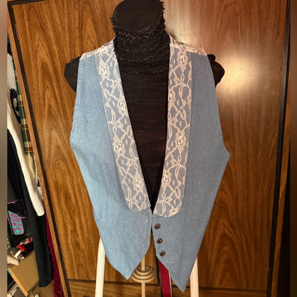Vintage 90s Denim and Lace vest with lace backing
